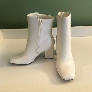 White Chunky Heel Ankle Boots - Size 8